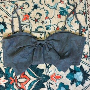 Kimchi Blue bow front bustier top in Navy/black toile